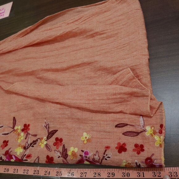 Garden Classy Embroidered Poncho Top Womens 8 Peach Boho Granny Relaxed Casual - Picture 9 of 15